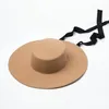 Wide Brim Hats Bucket fashion simple woolen top hat ladies wool felt bandage flat 230825