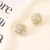 Plated 925 Silver Luxury Brand Designers Letters Stud Geometric Famous Women Round Crystal Rhinestone Earring Wedding perty Jewerlry Circular Diamond ER0102-1