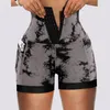 Active Shorts Summer Lady Tie-dye Yoga For Women High-waist Tummy Control Butt-lifted Front Closure Elastic Compression Pockets