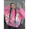 Herrtröjor tröjor mode rosa broderade rosskalle överdimensionerade hoodie kvinnor k mode y2k street harajuku lös långärmad tröja 230825