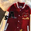 American Vintage Jacket Flocking Love Red Baseball Uniform för män Kvinnor Hip-Hop Loose Stitching High-End Par Bomber Coats Q230826