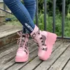 Stiefel Damen Nieten Schnalle Dekor Schnürstiefeletten Punk Stil Keilabsatz Stiefel Frauen Y2K Stil Schuhe 230825