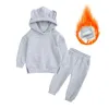 Set da corsa Bambini Bambini Abiti invernali in pile carino Felpa con cappuccio in cotone solido Pantaloni Abito per neonato Ragazzo Ragazza Abiti casual caldi