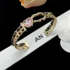 Designer Women Armband Love Bangle Pearl Charm Bracelets Leather Heart Gold Jewelry Pink Rhinestone Jewlery Lady Classic Armband 238261C3