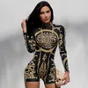 Rompers de macacões femininos Hirigin Klassieke Print O Hals Lange Mouwen Playsuit 2022 Nieuwe Jaar Sexy Slim Sport Elegante Streetwear Casual Beknopte Y2K T230825