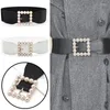 Belts Fashion Large Square Pearl Buckle Women Belt Stretch Dress Coat Waistbands Wide Waist Elastic Corset Cummerbund