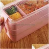 Lunchboxen Taschen Gesundes Material Box 3 Schicht 900 ml Weizen St Bento Boxen Mikrowelle Geschirr Lebensmittelaufbewahrungsbehälter Lunchbox Vf0001 Dhkr0