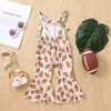 Rompers 0929 Lioraitiin 04Years Toddler Girl Strap Jumpsuit Sleeveless Backless Football Tuhby Print Romper BellBottoms Romper 230825