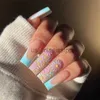 Kunstnagels Lange waterpijp Kunstnagels Nieuwe Franse gradiënt Vierkante kop Druk op nagels Volledige dekking Vlinder Liefde Bloem Nageltips DIY x0826