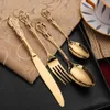 Vorken Retro Gouden Bestekset Luxe Compleet Servies Europese Stijl Roestvrijstalen Lepel Vork Steakmes Serviesset Geschenkdoos 230825