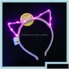 Headbands New Stylish Led Cat Ears Headband For Women Girls Furry Devil Head Hoop Fine Hair Ornaments Accessories Headwear Sexy Drop D Dhwa4