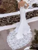 Sexy Long Wedding Dress 2023 Mermaid Sleeveless V Neck Straps Lace Backless Bride Gowns Plus Size Robe De Mariee