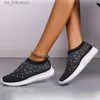 Spring Dress Women Rimocy Crystal Flats Shining Breathable Knit Platform Sneakers Woman Comfortable Soft Bottom Non Slip Sports Shoes T
