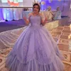 2023 Sexy Liac Quinceanera Robes Robe De Bal Hors Épaule Dentelle Appliques Perles De Cristal Plus La Taille Doux 16 Fermeture À Glissière Dos Formelle Fête Robes De Soirée