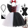 Cosplay Halloween Movie Evil Cruella Girls Costume Kids Masquerade Party Black White Tutu Dress Adech Adech Carnival 230825