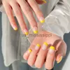 Faux ongles 24pcs faux ongles simples jaune français couverture complète faux ongles autocollants courts carrés artificiels manucure ongles conseils presse sur les ongles x0826