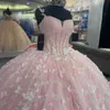 Pink Shiny Spaghetti Strap Princess Quinceanera Dresses 2024 Pärlor Crystal Bow Sweet Lace-Up 16 Dress Vestido de 15 Anos