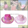 Breda brimhattar Cowgirl Hat Iridescence Glitter Party levererar Cowboy Pink Pearl Cornice for Women Kids 20220107 T2 Drop Delivery Fas DH7RS