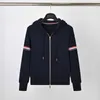 Men's Hoodies Sweatshirts Tb Trendy Brand Red White Blue Woven Stripe Versatile Coat Top Trend Casual and Comfortable Pure Cotton Sweater