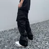 Männer Hosen Hip Hop Schwarz Cargo Ausgestellte Hose Harajuku Streetwear Zurück Zip Up Joggers Männer Lose Beiläufige Breite Bein Hosen für Frauen 230826