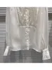 Damesblouses HIGH STREET Est Fashion 2023 Designerblouse Pailletten Lange mouw Chiffon Opstaande kraag Overhemd