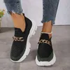 Women's Dress Chain Fashion Thick Platform Sneakers 2023 Autumn Striped Breathable Knitting Flats for Women Slip On Sock 910f