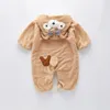 Rompers Baby Girl Clothes 2 Color Cute Plush Bear Baby Romper Comfortable Keep Warm Hooded Zipper Boys Romper 14 Year Kids Clothes 230825
