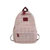 School Bags Checkered Canvas Backpack Simple Cute Junior High College Student Backpacks Travel Women