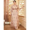 Plus Size Kleider V-Ausschnitt Pailletten Luxus Blume Loses Kleid 2023Big Apricot Party Bankett Festival Mesh bestickt Damen