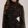 Повседневные платья Spring Vintage Style Floral Dress Ladies с длинным рукавом шифон A-Line Ruffle 2023 Летняя мини-вечеринка Вестидос