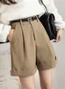 Skirts Seoulish Corduroy Women's Cargo Shorts with Belted Autumn Winter High Waist Wide Leg Vintage Female Trousers 230825