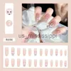 False Nails 24pcs Sweet Summer Fake Nails Patches Pink Glitter Nude Press on Nails Women Wearable Nail Art Stickers Full Finished False Nail x0826