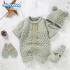 Rompertjes Baby rompertjes Caps Kledingsets geboren Meisje Jongen Gebreide Jumpsuits Outfits Herfst Winter Lange mouw Peuter Baby Overalls 2 stuks 230825