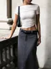 Kadın Tişörtleri Kadınlar Temel Kısa Kollu İnce Omuzdan Uçlu Sevimli mahsul üstleri asimetrik dantelli dikişsiz kırpılmış