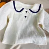 Clothing Sets born Baby Girls Boys Autumn Full Sleeve Navy Collar Top Tees Solid Bread Bottoms Infant Kids Pure Cotton Clothing Set 2pcs 230825