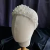 Fermagli per capelli Vintage Bianco Perla Principessa Fascia per capelli Diademi Fatti a mano Maglia geometrica Fasce per capelli Matrimonio Damigella Fata Copricapo 2023