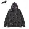 Мужские куртки в стиле хип-хоп Harajuku Demon Star Print Модная зимняя винтажная куртка на молнии с капюшоном Осенняя уличная одежда Хлопковые пальто 230825