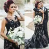 Vintage 2023 Black and Champagne Mermaid Wedding Dresses Gothic Sheer Neckline Lace Appliqued Long Bridal Gowns Custom Made