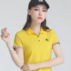 Kvinnors blusar skjortor Summer Cotton Women's Short Sleeve Lapel Polo Shirt Kvinnliga fasta tee -skjortor Slim Golf Polo Shirts Embroidery 230825