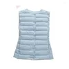 Women's Down Shnsophi Short Jackets Vest Women Sleeveless Winter White Duck O- Neck Puffer Coat Single Breasted Slim Veste Femme