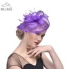 Breite Krempe Hüte Eimer WELROG Mode Mesh Fascinator Hut Frauen Hochzeit Cocktail Tee Party Feste Blume Feder Fascinator Kopfbedeckung Haarspange 230825