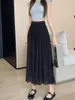 Skirts BEAFNKSG Women S Solid Color Midi Elastic High Waist Tie-Up Double Layer Pleated Spring Summer Fashion Casual