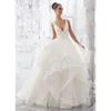 Prenses Beyaz Organza Düğün Dresse 2023 Zarif Ruffles v Boyun Seksi A-Line Gelin Resmi elbisesi Vestidos de Noiva