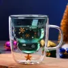 Double layer Christmas glass Cup cartoon cute gift with lid household glass cup