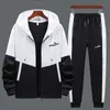 Fatos de treino masculinos marca esportiva elegante casual terno outono jogger com capuz blazer calças 2 peça conjunto 230826