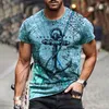 Herren T-Shirts 3D-Druck Shirt Mode Sommer O-Ausschnitt Kurzarm Ein Piratenboot Lässiges Loses T-Shirt Plus Size Tees Tops