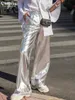 Женские брюки Capris Clacive Fashion Silver Women's Pants 2023 Элегантная высокая талия в полной длине грузовые штаны Женская уличная одежда прямая корзина T230825