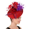 Geniş Memlu Şapkalar Kova Zarif Pembe Tüy büyüleyici düğün gelin saç klipi etkinlik şapka parti kokteyl başlığı bayan çiçek desen şapkası 230825