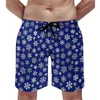 Men's Shorts Festive Christmas Snowflake Board Summer Blue White Sports Surf Beach Short Pants Retro Design Large Size Swimming Trunks