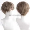 Syntetiska peruker Kort rakt med Bangs Syntetiska peruk Cosplay Anime Party Daily Costume Wig For Män Kvinnor Svart värmesbeständig Fake Hair X0826